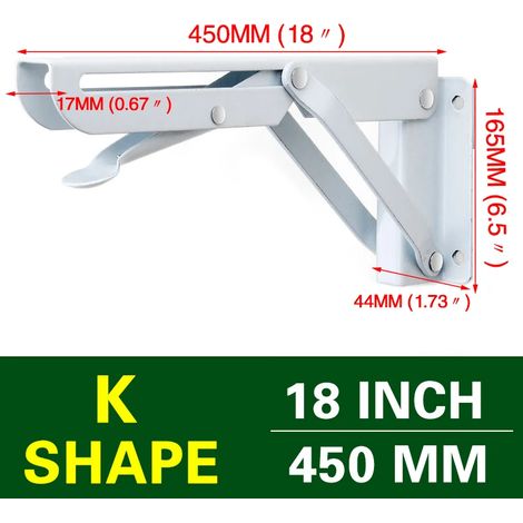 (Blanc 45,7 cm - Espagne) 2 équerres pliantes triangulaires pour étagère, support robuste, réglables, fixation murale, banc, table, quincaillerie pour meubles (1/5)