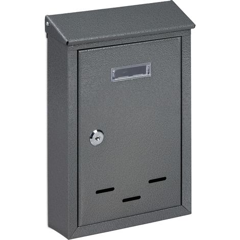 Boîte aux lettres murale vintage compacte serrure sécurité 30,5 x 21 x 7 cm en fer noir (1/4)
