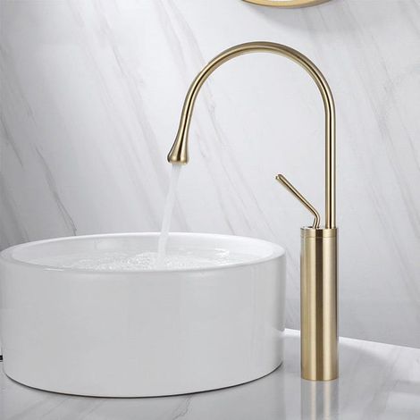 360° rotating basin faucet - teardrop shape, gold brass material, easy to install. (1/4)