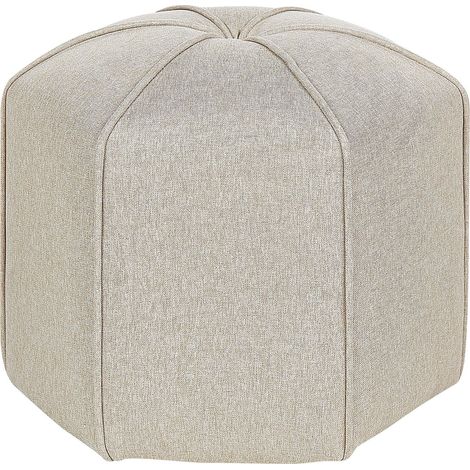 Pouf poggiapiedi moderno rotondo in tessuto di lino Beige Wishek (1/5)