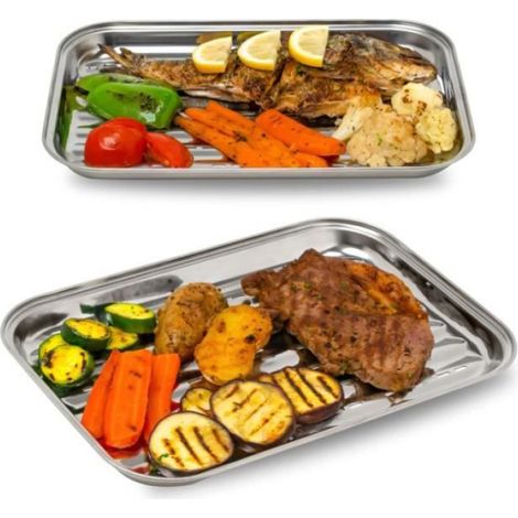 Set de 2 Paniers à Grillades - Acier Inoxydable - BBQ Universel - Nettoyage Facile - Hygiénique (1/4)