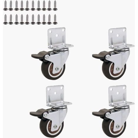 50-mm-Möbelrollen mit 4 Bremsen, L-Halterung, Schwerlast bis 100 kg, Gummi, für Regale und Spielzeugkisten. 4er-Set. (1/4)