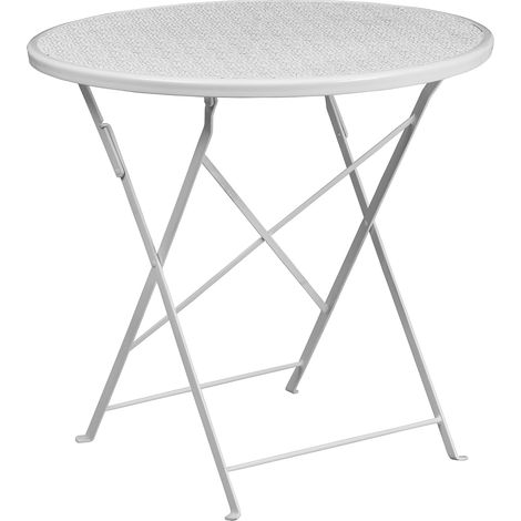 76,2 cm Round intérieure/extérieure en Acier Table de terrasse Pliante, Métal, Blanc, 30' W x 30' D x 28' H (1/5)