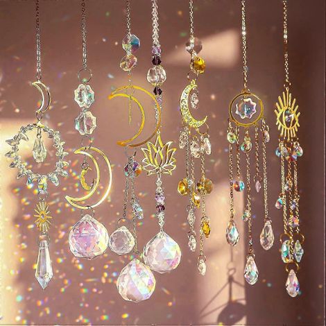 Attrape-soleil en cristal (1 pièce), attrape-lumière, décoration bohème, prisme de fenêtre œil protecteur en forme de lune, décoration ésotérique, cadeau de pendaison de crémaillère, décoration de cha (1/5)