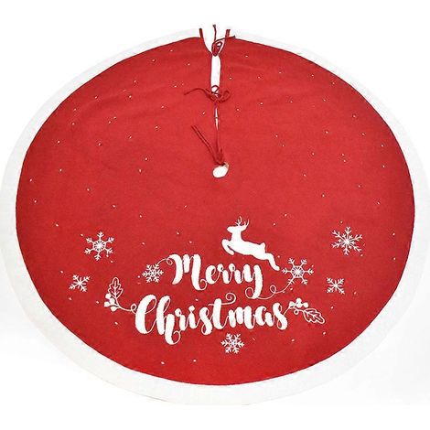 Jupe de sapin de Noël rouge bijoux tapis de sapin blanc en peluche douce décoration à motif flocons de neige (1/5)