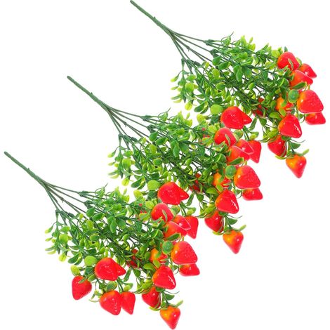 Branches de Fraises Aspect Réaliste Lot de 3 en Plastique, Artificielles, sans Entretien, Réutilisables, pour Chambre et Centre de Table (1/5)