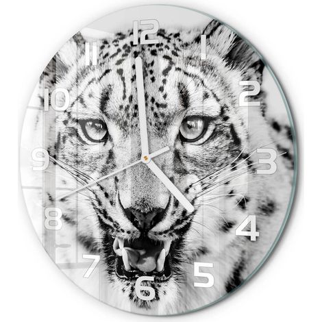 Horloge Murale Ronde Décoration Maison Classique Verre Trempé Silencieuse Léopard des neiges fi 30 cm (1/5)