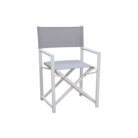 Sedia da regista in alluminio bianco e textilene grigio chiaro, pieghevole MALIGI HOME MG-ANTONELLA Grigio (1/5)