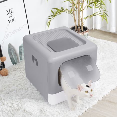 Katzentoilette mit Dachfenster Katzenklo mit Bodenschale Toilette mit Haube mit Schaufel (1/5)