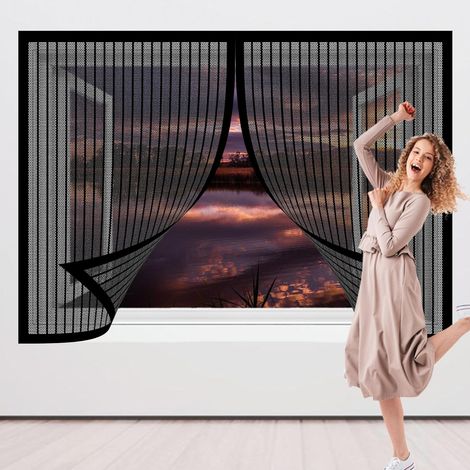 Moustiquaire Fenêtre Magnétique 103 x 123 cm Fenêtre D'Écran Magnétique Puissants Aimants pour Portes et Fenêtres, Noir (1/5)