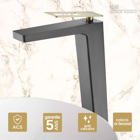 Robinet Mitigeur Lavabo Salle de Bain noir/or – Bec Haut Anti-Calcaire – Design moderne - SUECIA IMEX (1/4)