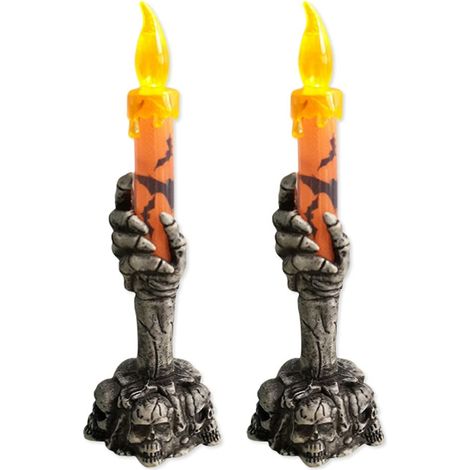 Portacandele a forma di teschio di Halloween, lampada luminosa di Halloween, mano di scheletro fantasma, arancione (1/5)