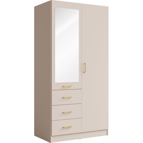 Armadio KALISTA 101 cm colore sabbia con specchio e 3 cassetti - 2 ante battenti