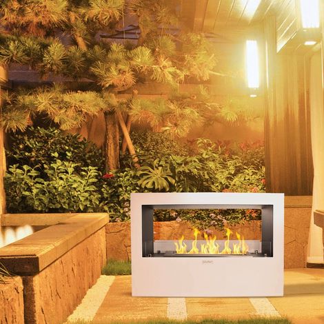 Dmora - Bioethanol-Kamin Aicurzio, Ökologischer Kamin, Rauchfreies Feuer, Heizung mit Ethanol, Made in Italy, 30x100 h70 cm, Weiß (1/4)