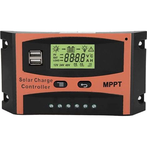 Contrôleur de charge solaire régulateur de batterie de panneau solaire 12V/24V avec écran LCD, protection contre les surcharges pour la maison, l\'industrie, le commercial, 60A(60A) (1/5)