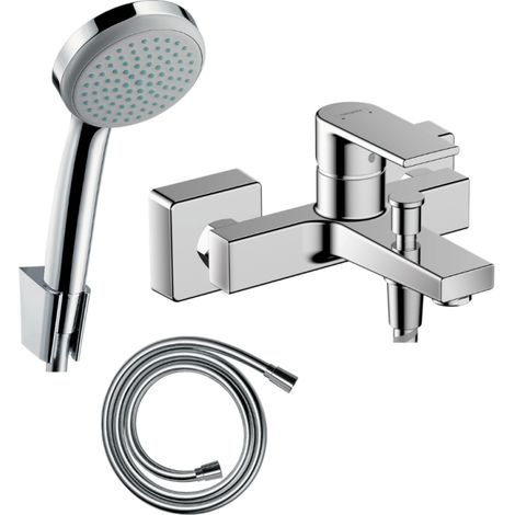 Pack mitigeur bain douche mécanique Vernis Shape C2 + Ensemble pommeau Croma 100 1jet avec support et flexible 125 cm chromé (1/4)