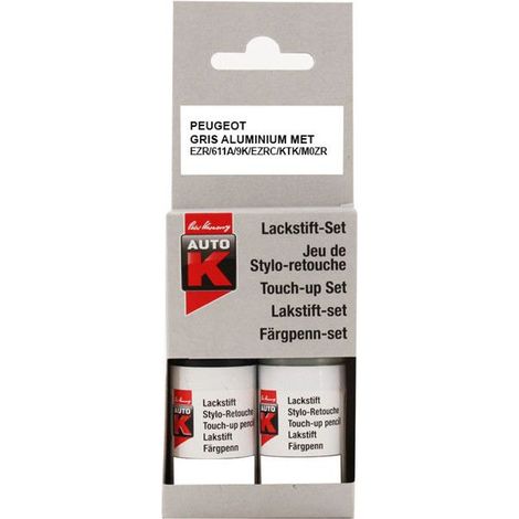 Stylo retouche peinture - AUTO K - EZR Gris Aluminium - 9 ml peinture - Vernis 9 ml - Code couleur PEUGEOT