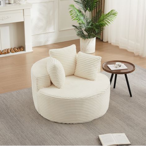 Poltrona lounge rotonda 110 x 110 x 82 cm in velluto a coste beige con 3 cuscini DESVIAE (1/5)