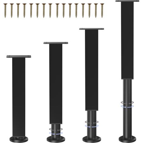 4 Pièces Pieds de Meubles Réglables 25cm-42cm Carré Pied de Sommier Metal avec Vis Noir Pieds Ajustables en Hauteur pour Canapé Armoire Lit Meuble TV Commode Salle de Bain (1/5)