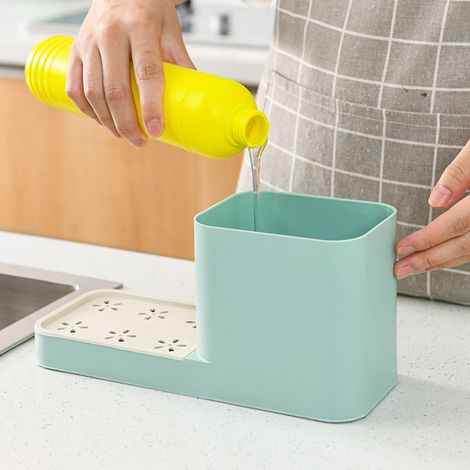 Distributeur de Savon à Vaisselle Grande Capacité avec Support Éponge et Crochet Mur Vert (1/5)