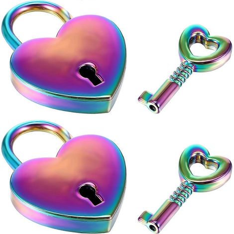 Lot de 2 petits cadenas en forme de cœur avec clés. Cadenas en métal pour valise, boîte de rangement, agenda ou carnet. (1/4)