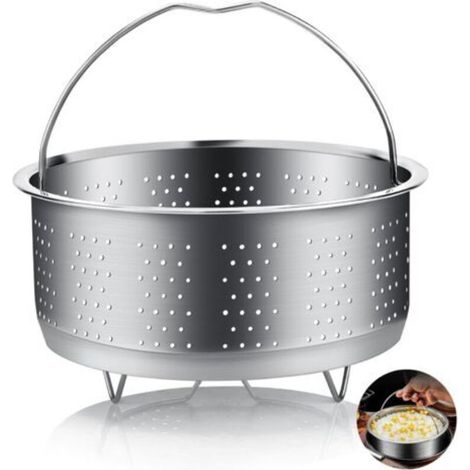 Dampfkorb aus Edelstahl 304 – Einsatz kompatibel mit Schnellkochtöpfen und Kochtöpfen, 20 cm Durchmesser, ergonomischer, ummantelter Griff