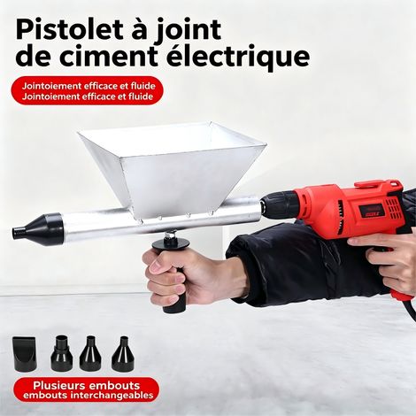 Pistolet électrique à mortier et ciment, corps métal + tige de mélange métal, multi-buses, pour remplissage portes/fenêtres et injection joints – 30×20×20 cm