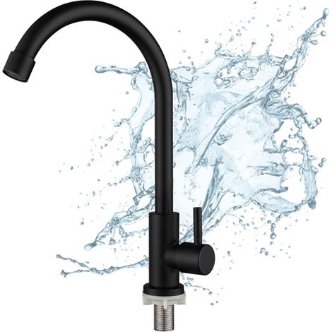 Robinet Évier - Acier Inoxydable - Hauteur 42 Cm - Bec Pivotant 360° - Noir Mat - 1 Pièce (1/5)