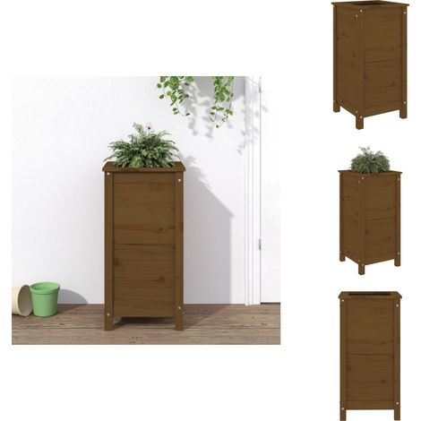 Jardinière marron miel 40x40x78 cm bois massif de pin - Jardinier - Pot De Fleurs - Bac À Plantation - Extérieur - Terrasse (1/5)
