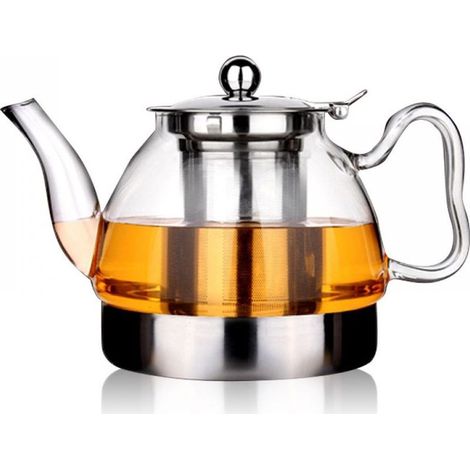 Théière en verre pour plaque à induction, théière en verre transparent à motif floral - 800 ml (1/5)