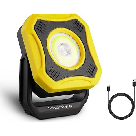 Rechargeable LED Floodlight, 4 Modes Portable 4000 mAh Construction Light with Magnetic Base, 180° Rotating, 1000LM Work Light for Camping, Construction Site, Workshop (1/5)