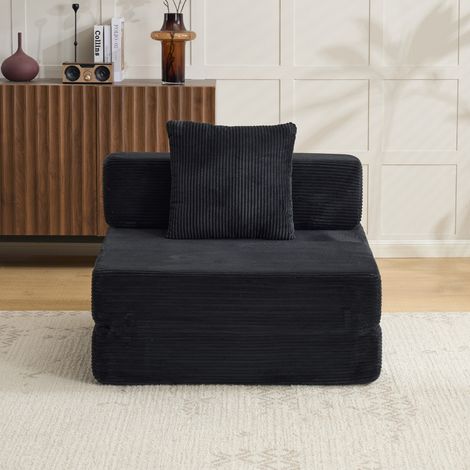 Canapé de sol convertible, canapé-lit de sol avec coussins de soutien lombaire et accoudoirs, lit une place confortable, tissu velours côtelé, pour salon ou chambre, noir (1/5)