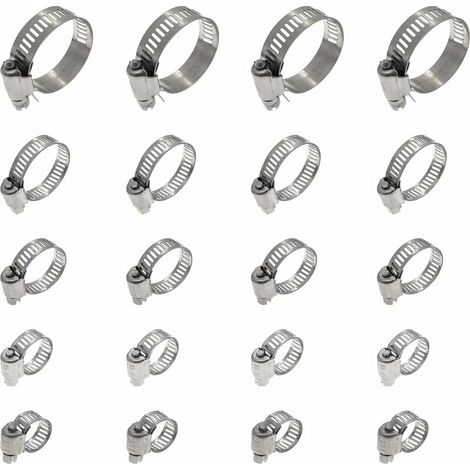 20 Pièces Collier De Serrage Tuyau, Collier De Serrage Tuyau Réglable 16-25mm, 304 Collier De Serrage Inox, Collier Serrage Métallique, Pour Tuyau, Ho (1/5)