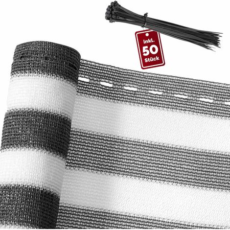 Brise-vue 1,2 x 10 m gris-blanc en tissu HDPE, pare-soleil jardin et balcon, protection UV vent (1/5)