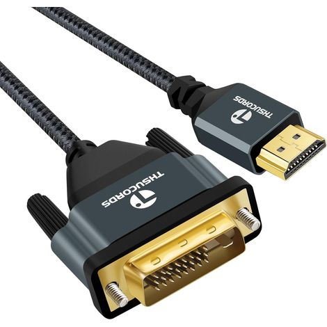 Câble HDMI vers DVI 4K 2M, Plaqué et Tressé, Câble DVI vers HDMI Bidirectionnel Compatible avec projecteur, ordinateur Portable, TV, PC, lecteur DVD (1/5)