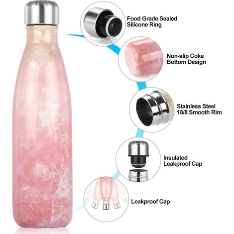 Gourde en acier inoxydable 500 ml, en métal, à double paroi, isolée sous vide, petite gourde idéale pour les écoliers et écolières, filles et garçons, sans BPA, réutilisable et étanche pour les boisso (1/5)