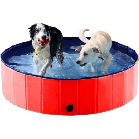 Piscine pour Chien Pliable Baignoire Portable Douche Bassin Baignade Pataugeoire pour Grand et Petite Animal Enfant Extérieur ou Intérieur (Rouge 80 x20) (1/5)