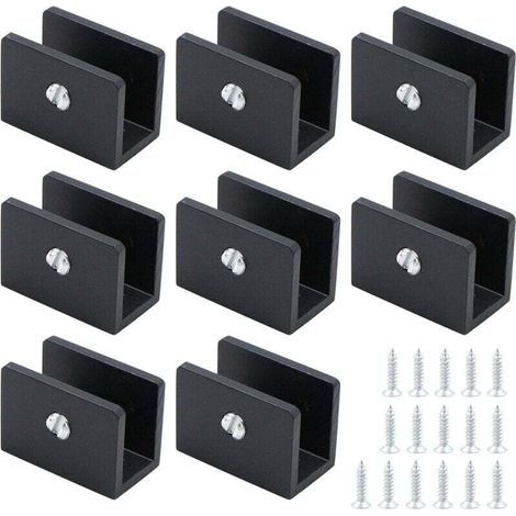 Glasklemmen für Glas, 8 Stück, eckig, Edelstahl, für 8-10 mm plane Flächen, für plane Flächen und Spiegel, schwarz (1/4)