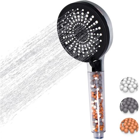 Pommeau de douche économe en eau avec 5 jets réglables, haute pression, élimine le chlore, effet pluie, pour salle de bain et bienêtre (1/5)