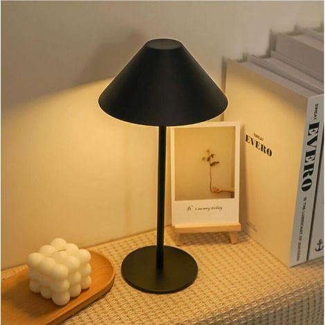Lampe de table LED noire, rechargeable par USB, variateur tactile, lampe d'intérieur, batterie 4000 mAh, pour chevet, restaurant, terrasse, métal, 3000 K-6000 K, 3 W, IP54 (1/5)