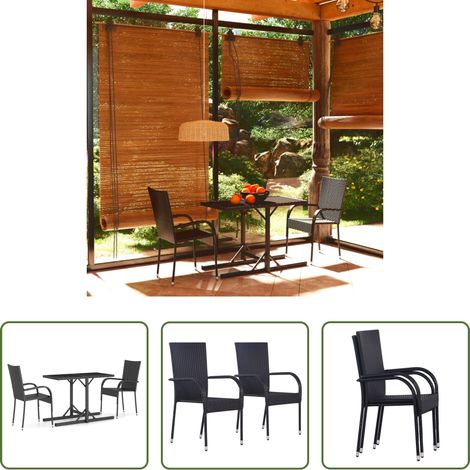 vidaXL Table de jardin - Ensemble à manger de jardin 3 pcs Noir (1/5)
