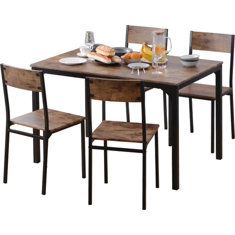 Table à manger avec 4 chaises, ensemble compact pour balcon, salle à manger et salon brun- FLORAGRACE (1/5)