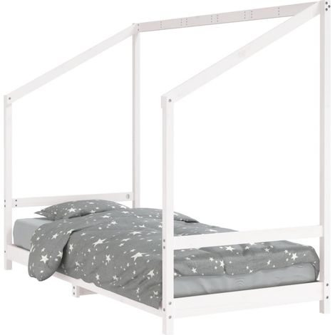 Cadre de lit pour enfants blanc 90x190 bois de pin massif (1/5)