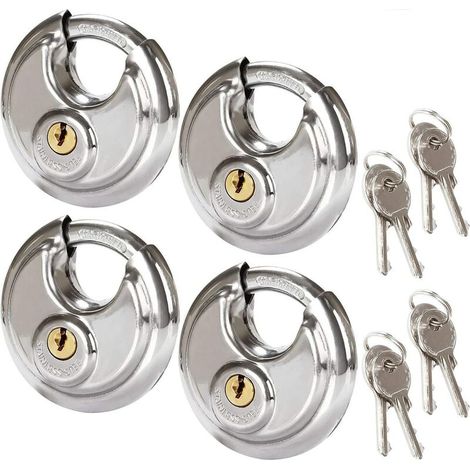 Lot de 4 Cadenas Circulaires de Sécurité, 70MM Cadenas Rond en Acier Inoxydable, Cadenas à Disque Résistant à la Rouille pour les Remises, les Garages, les Remorques (1/5)
