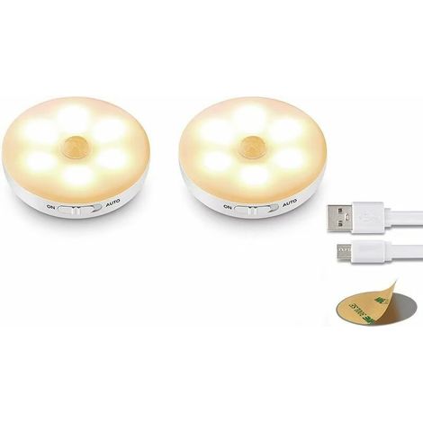 Luce notturna a LED automatica, lampada con sensore di movimento per interni Ternel, 3 modalità (Auto/On/Off), luce per armadio a LED, lampada USB ricaricabile (2 confezioni gialle) (1/5)