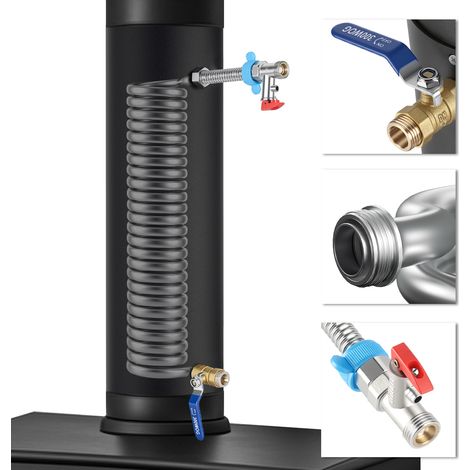 TolleTour Tubo de chimenea Ø15 con espiral calefactora de acero inoxidable 52,5 cm de altura juego completo con grifo de bola intercambiador de calor eficiente para agua caliente y calefacción (1/5)