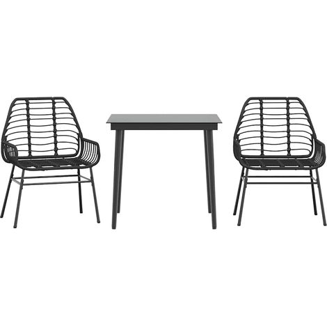 Ensemble à manger de jardin 3 pcs Mobilier de jardin noir résine tressée verre (1/5)