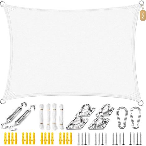 Auvent de Voile d'ombrage rectangulaire imperméable, Bloc UV avec kit de Fixation, Cordes gratuites, pour terrasses de Jardin, pergola extérieure(4mx4m) (1/5)