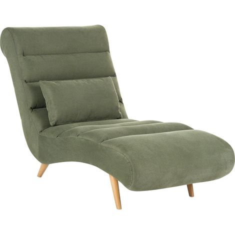 Chaise Longue Green Fabric Upholstery Water-Repellent Living Room Relaxation Wood-Like Legs Modern Scandinavian Style RIVES