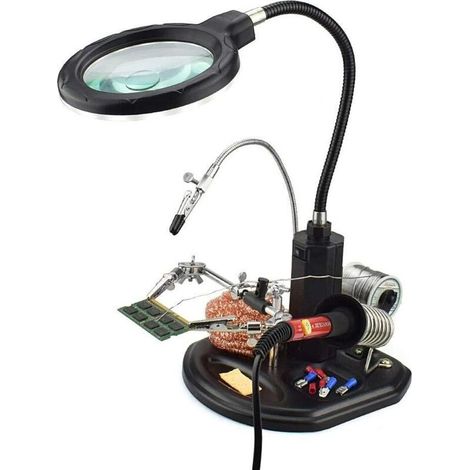 2.5X to 4X Magnifying Glass, LED Lamp, Soldering Iron Stand with Clamps and Support Clip (1/5)
